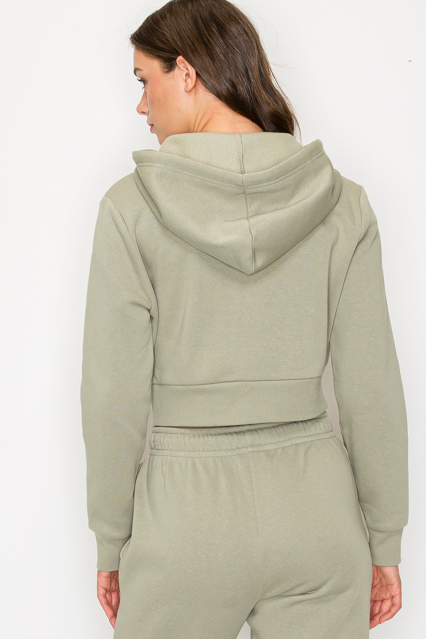 Cropped Fleece Zip Up Hoodie