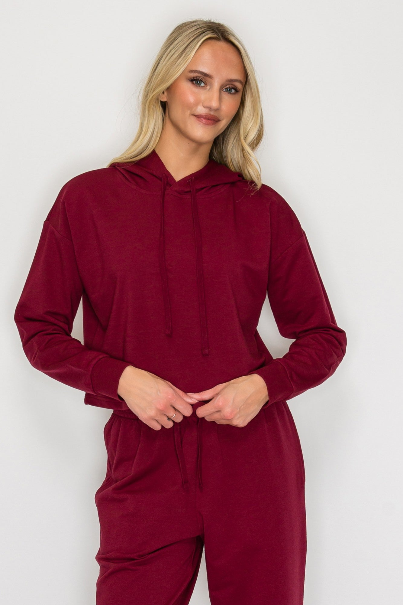 French Terry Cropped Pullover Hoodie