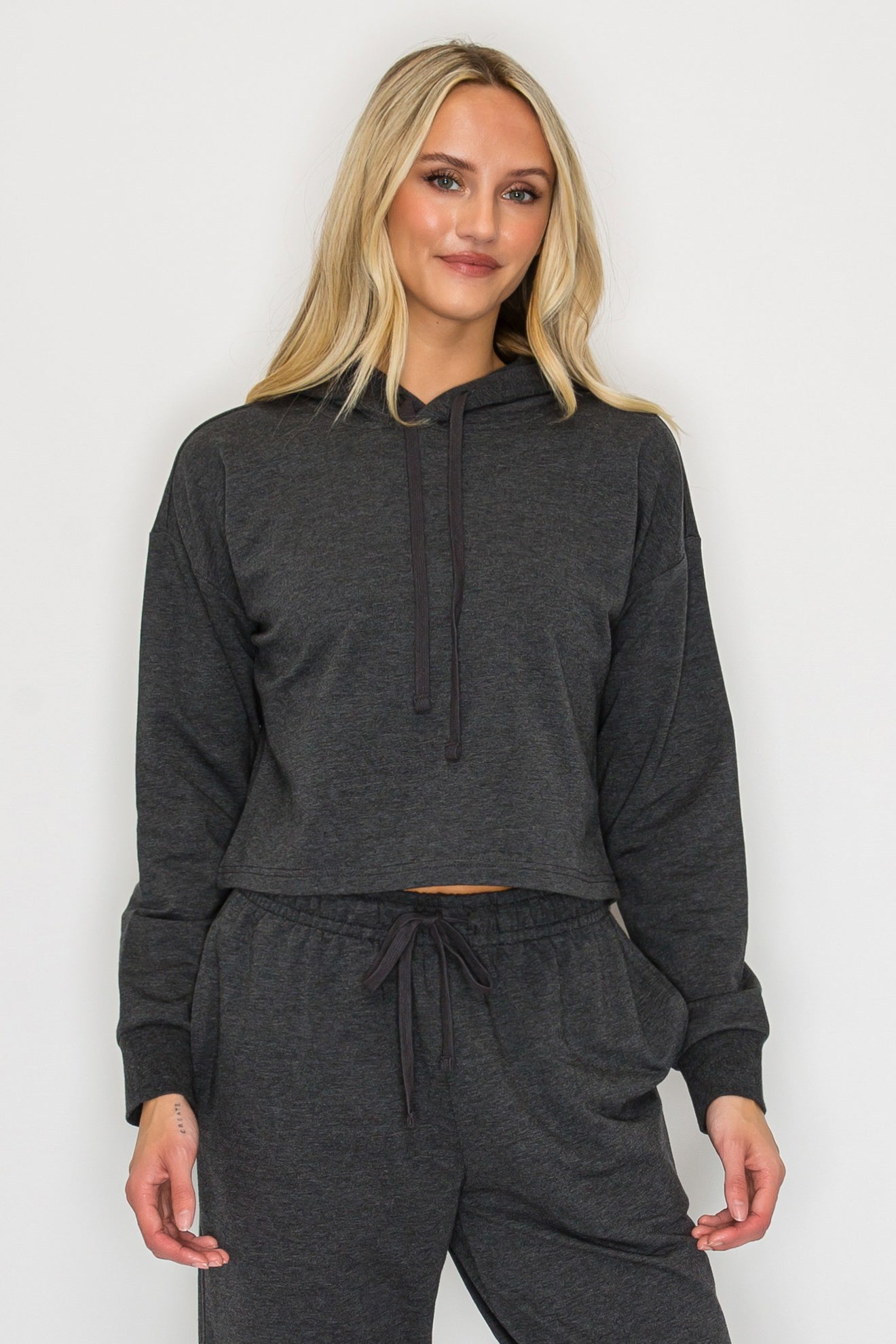 French Terry Cropped Pullover Hoodie