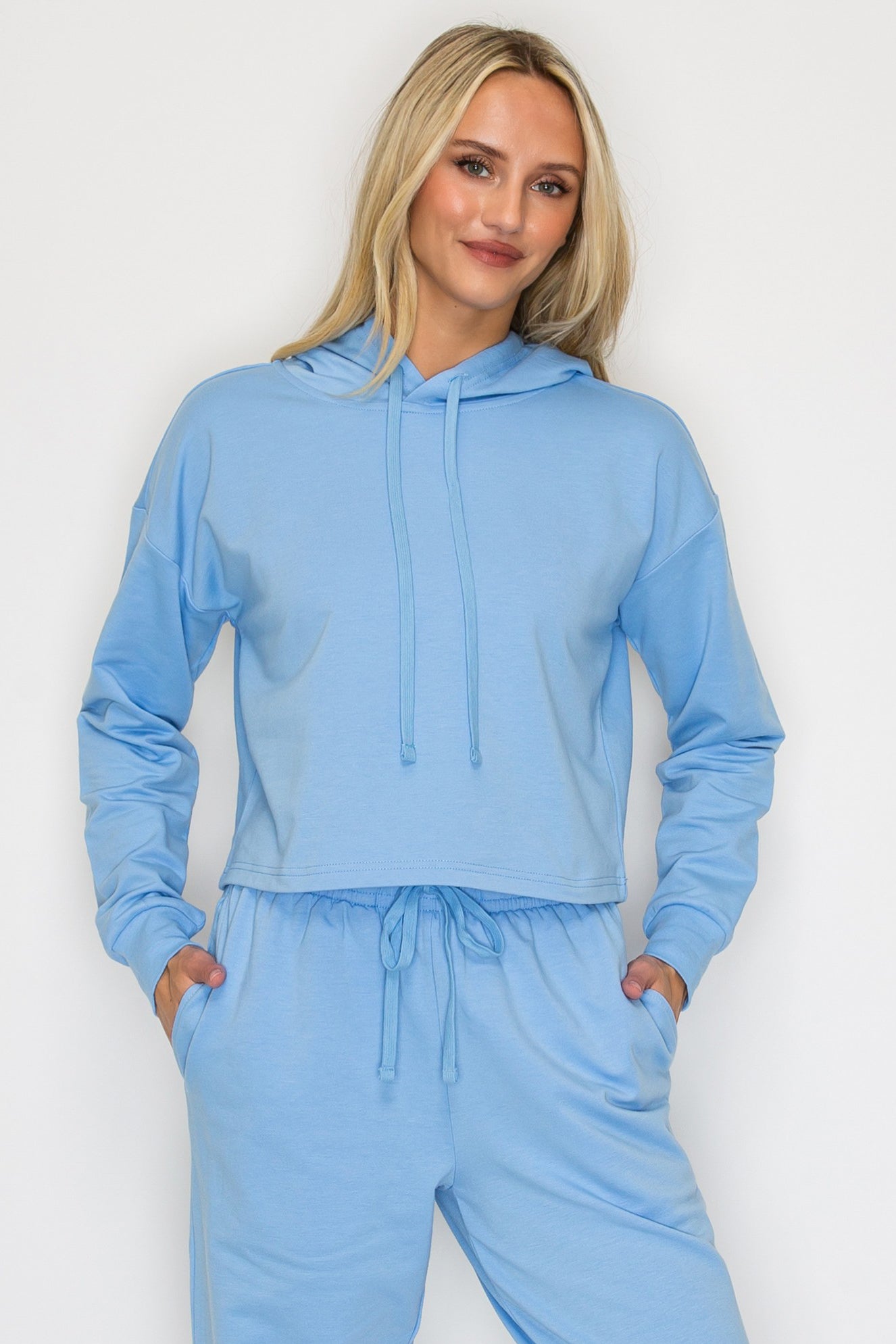 French Terry Cropped Pullover Hoodie