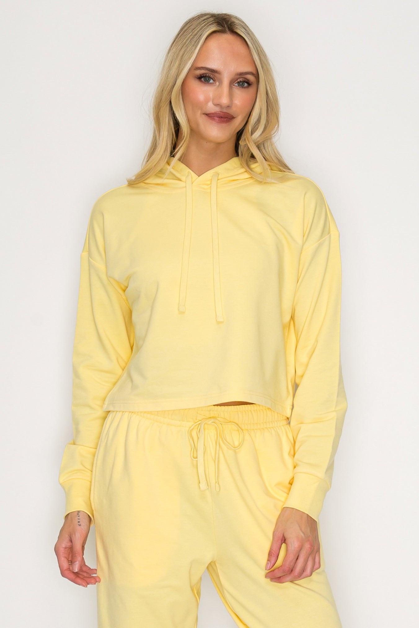 French Terry Cropped Pullover Hoodie