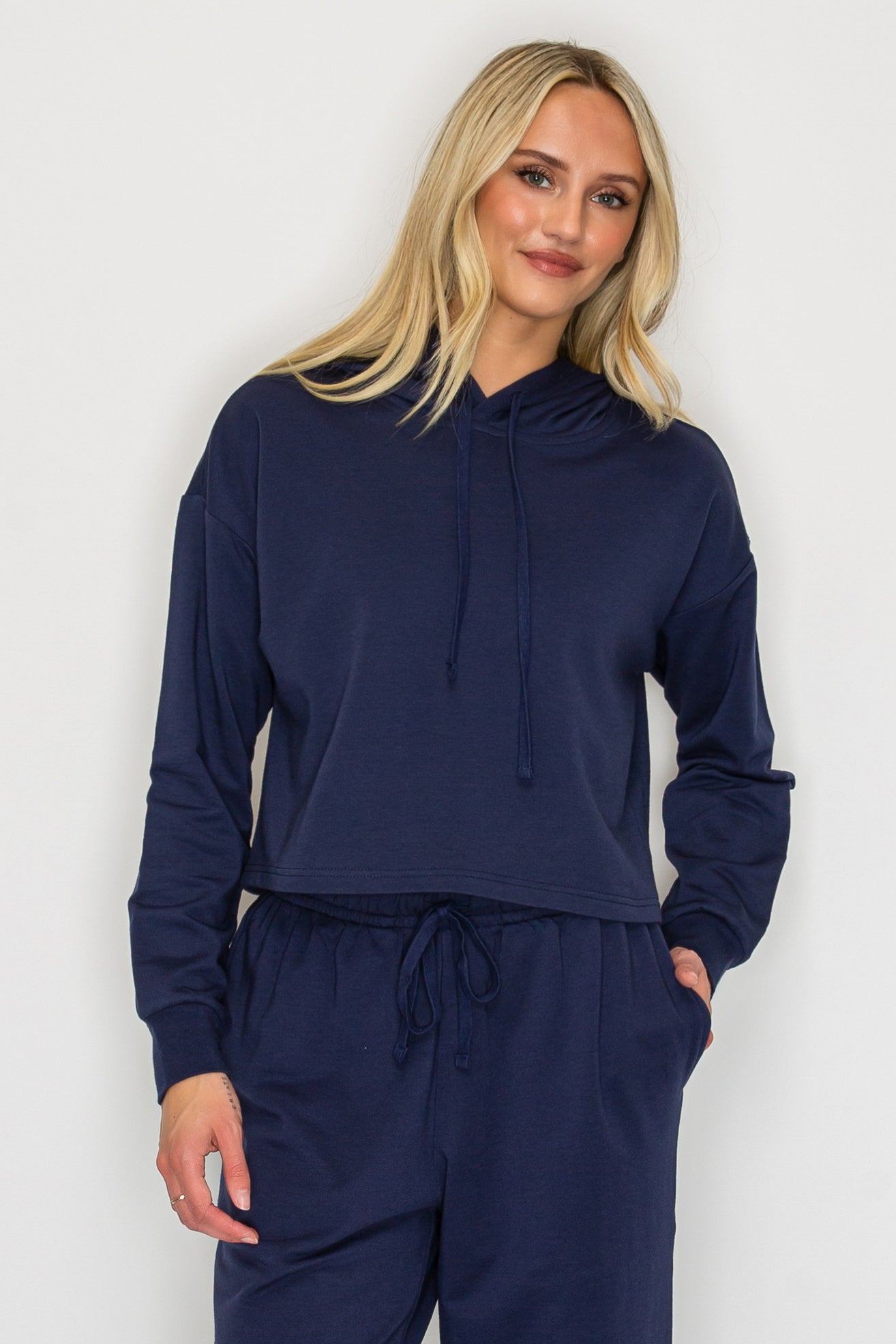 French Terry Cropped Pullover Hoodie