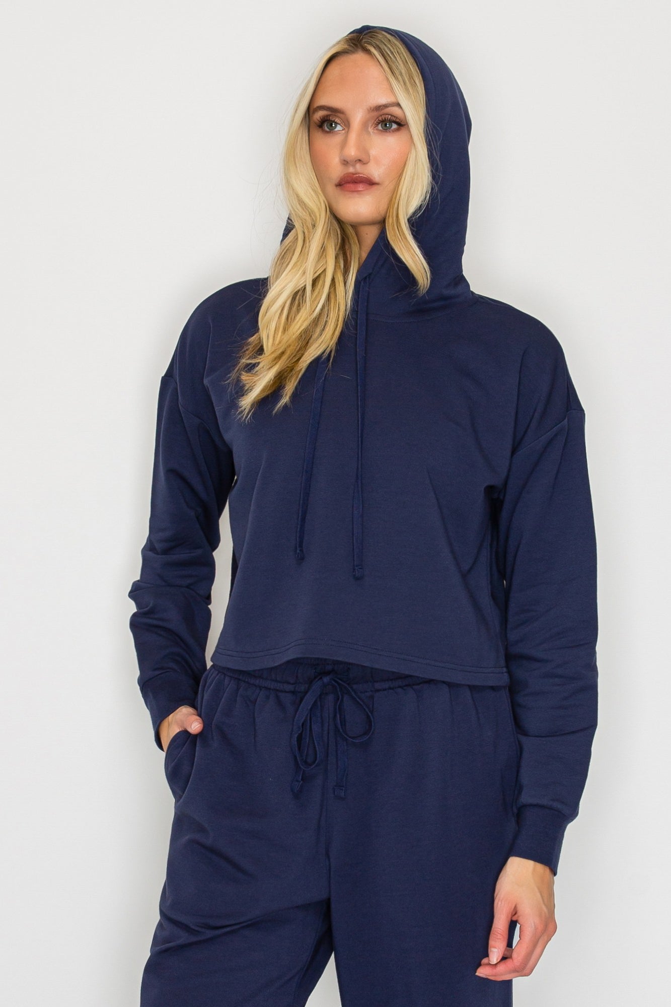 French Terry Cropped Pullover Hoodie