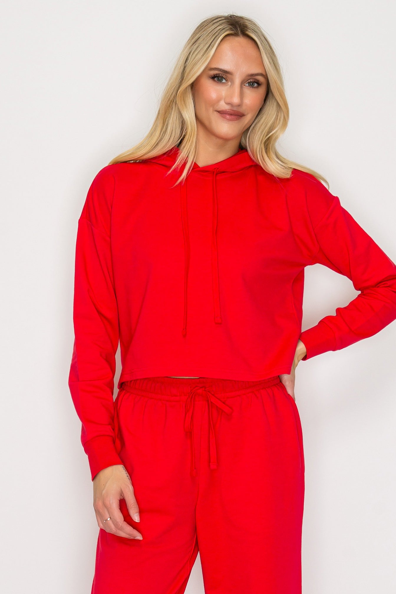 French Terry Cropped Pullover Hoodie