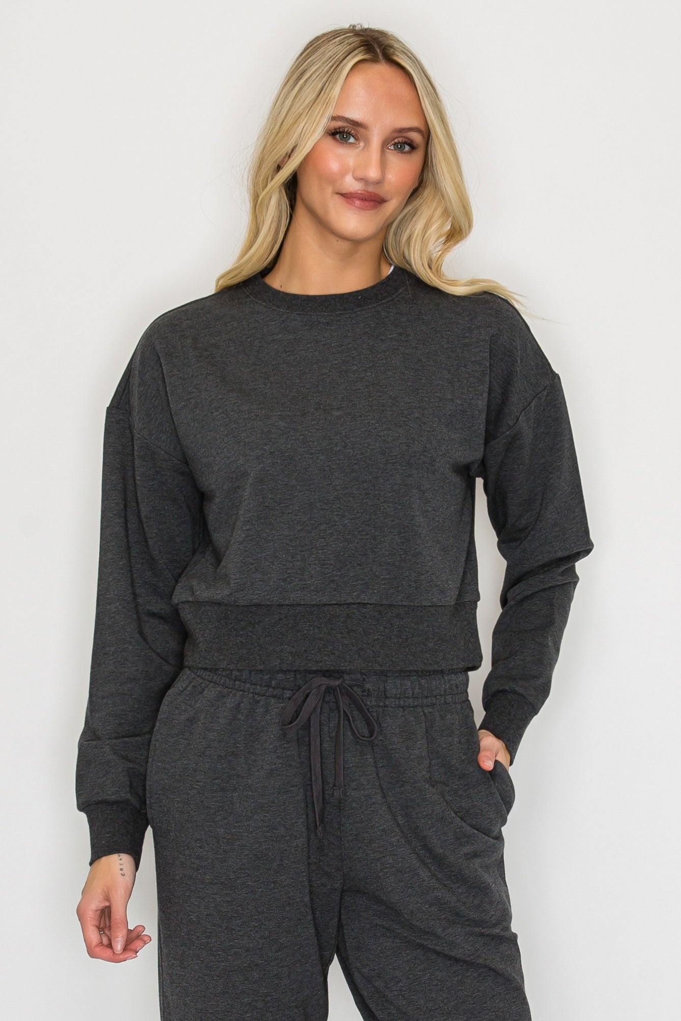 French Terry Cropped Crewneck Sweatshirt