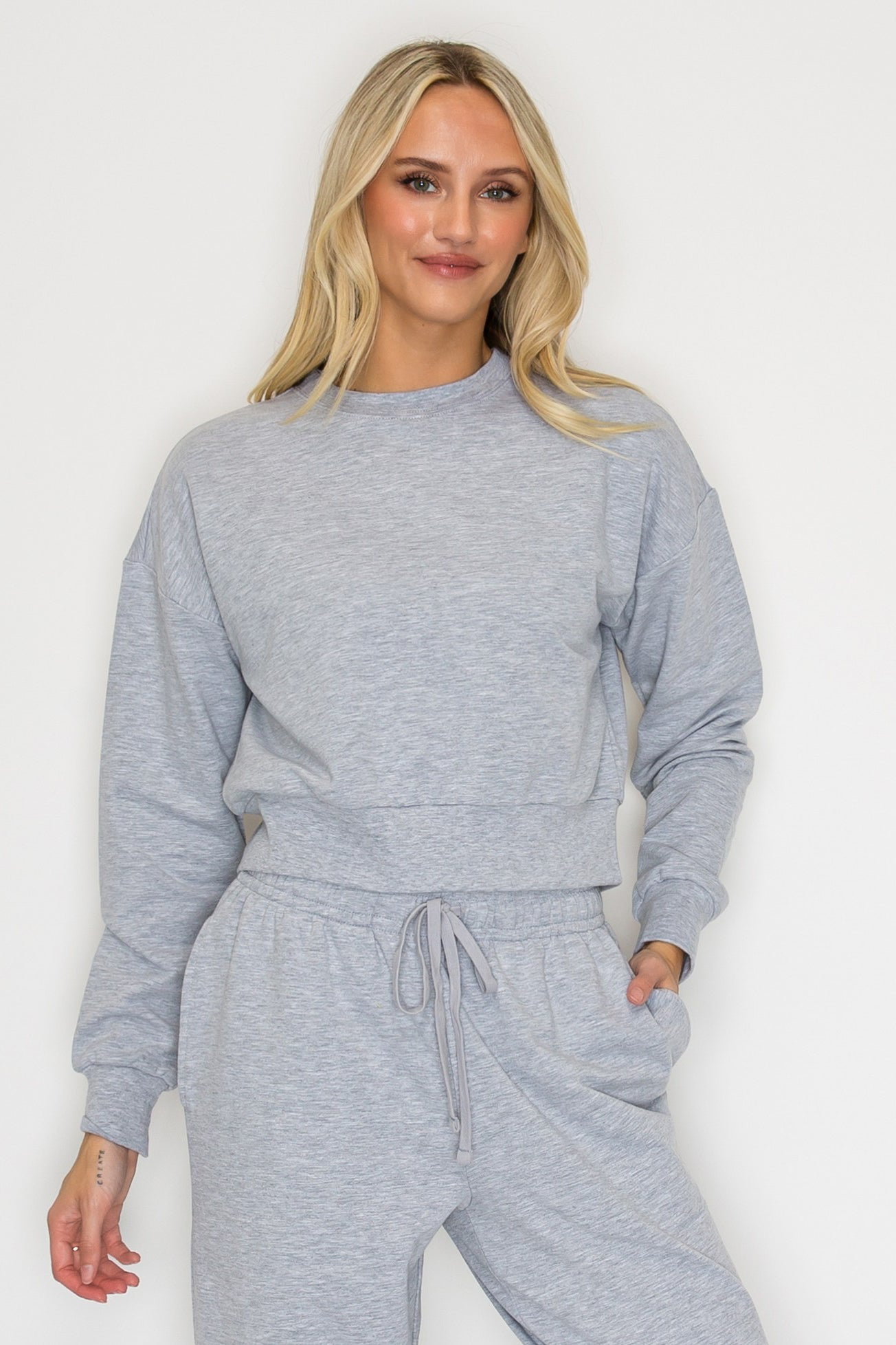 French Terry Cropped Crewneck Sweatshirt