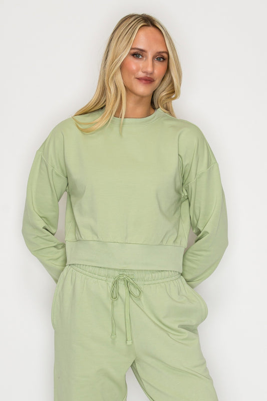 French Terry Cropped Crewneck Sweatshirt