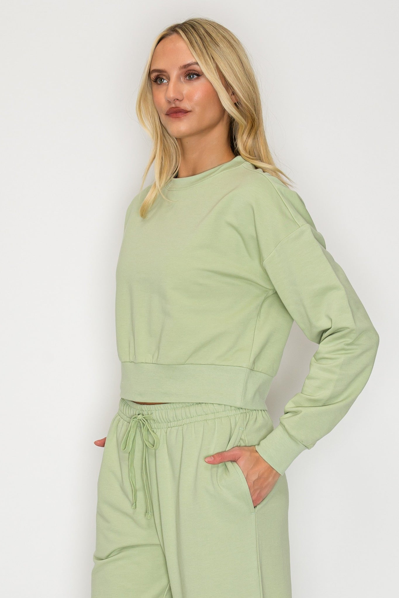 French Terry Cropped Crewneck Sweatshirt