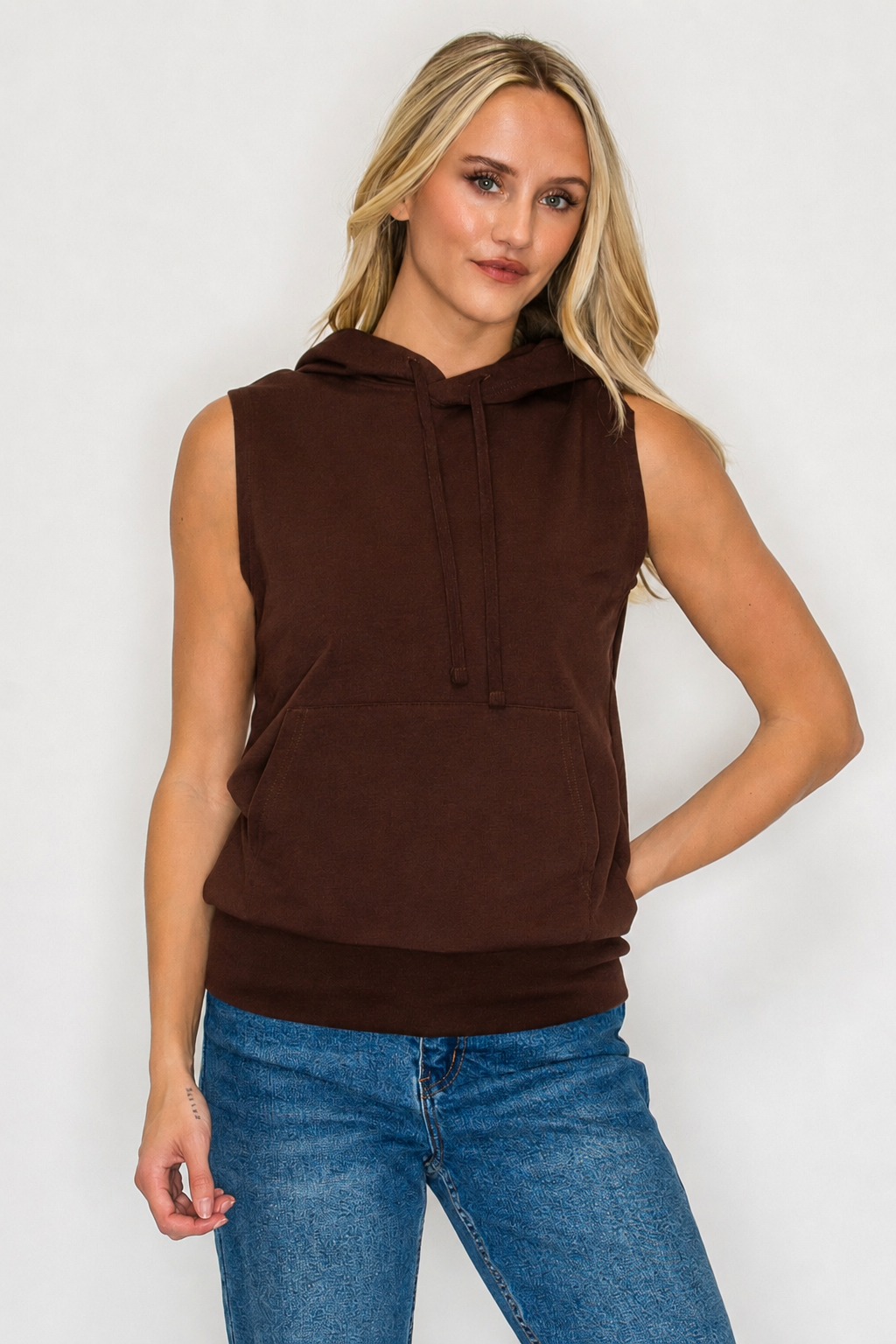 French Terry Sleeveless Pullover Hoodie