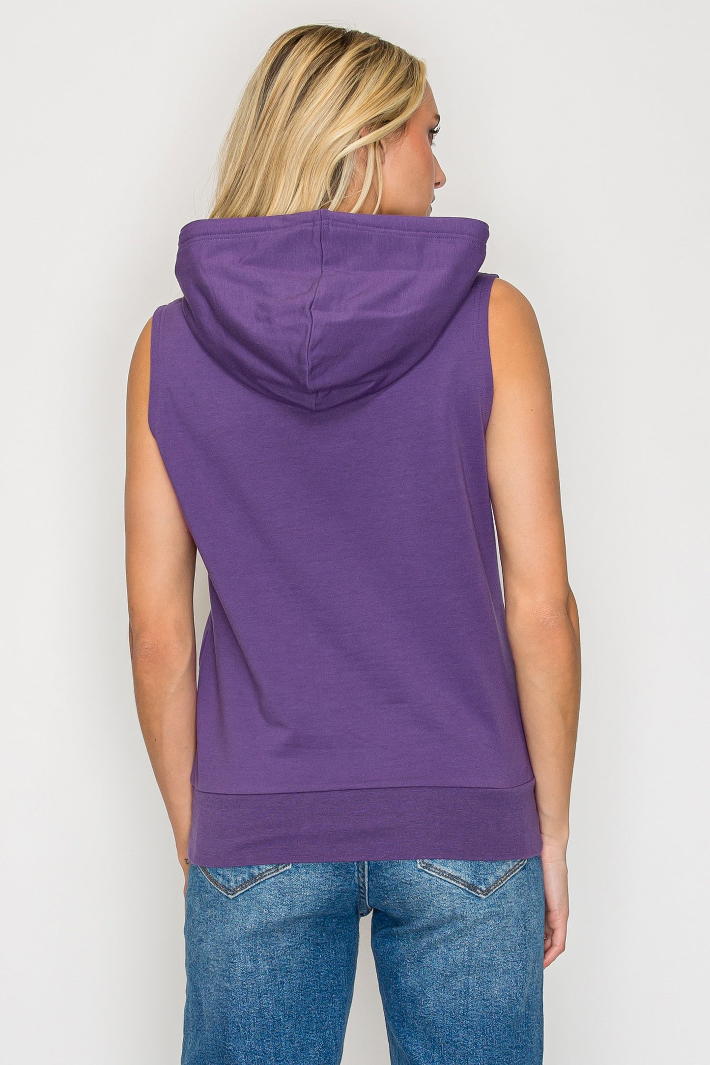 French Terry Sleeveless Pullover Hoodie w/ California Print