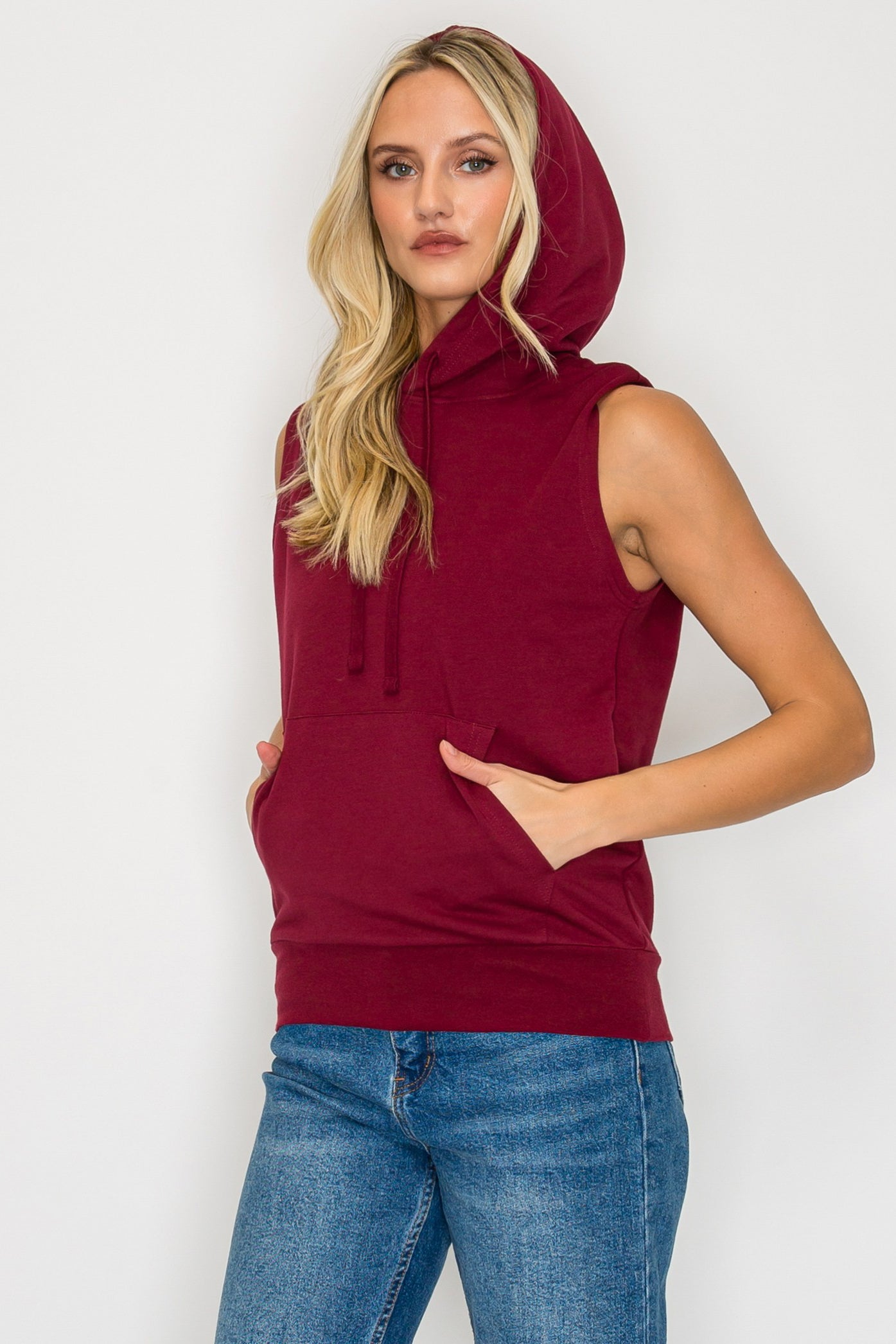 French Terry Sleeveless Pullover Hoodie