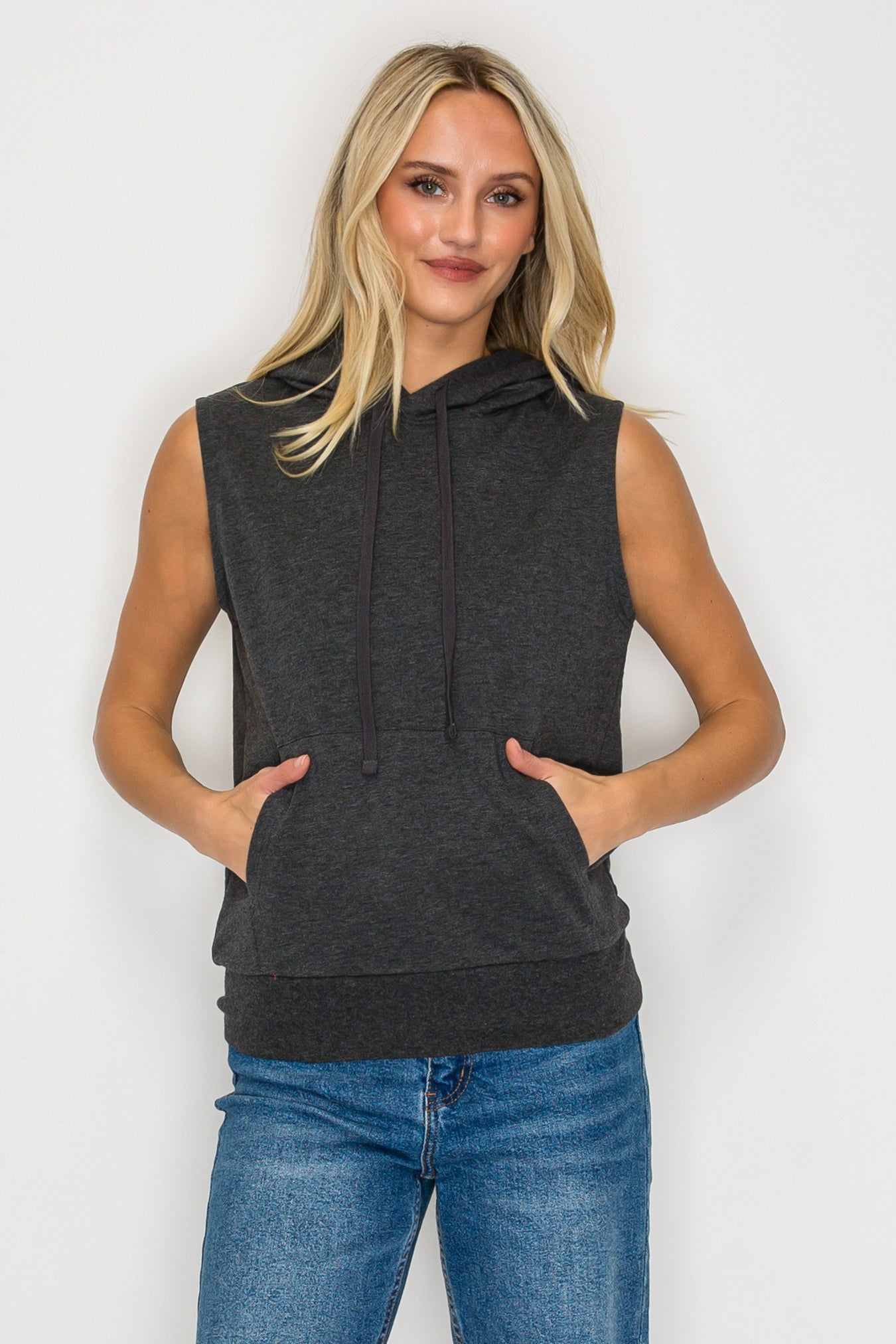 French Terry Sleeveless Pullover Hoodie