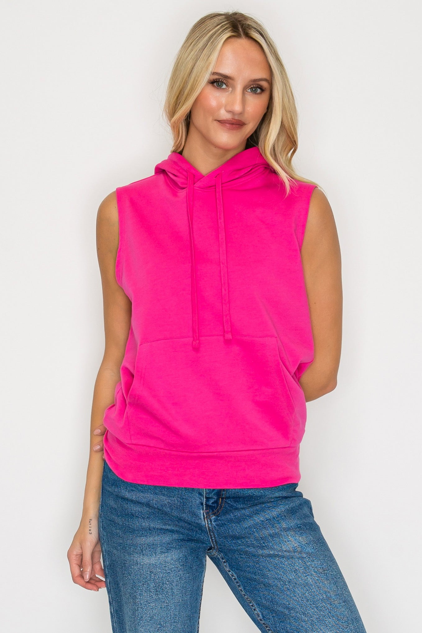 French Terry Sleeveless Pullover Hoodie