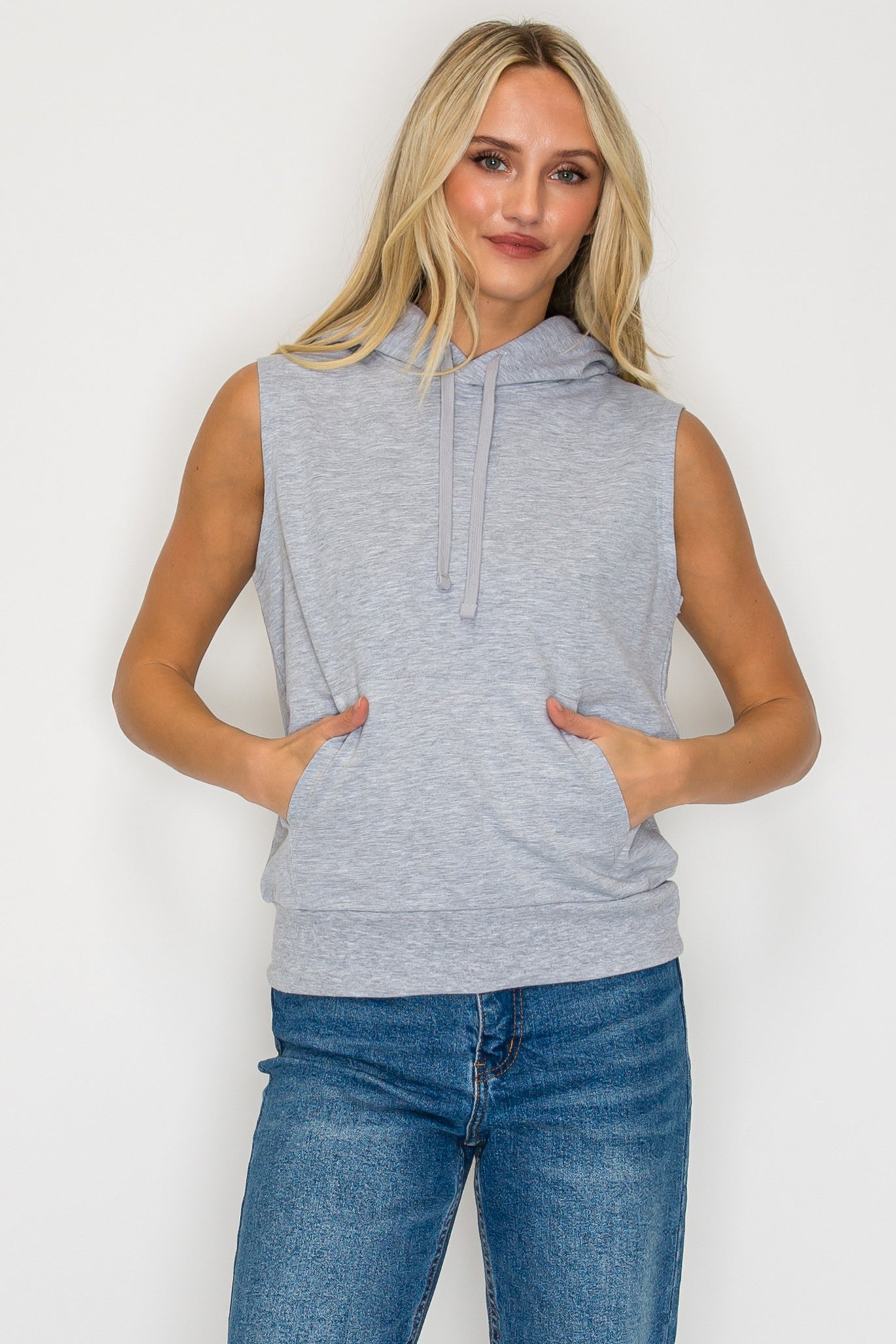 French Terry Sleeveless Pullover Hoodie