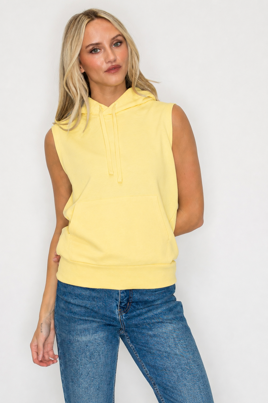 French Terry Sleeveless Pullover Hoodie