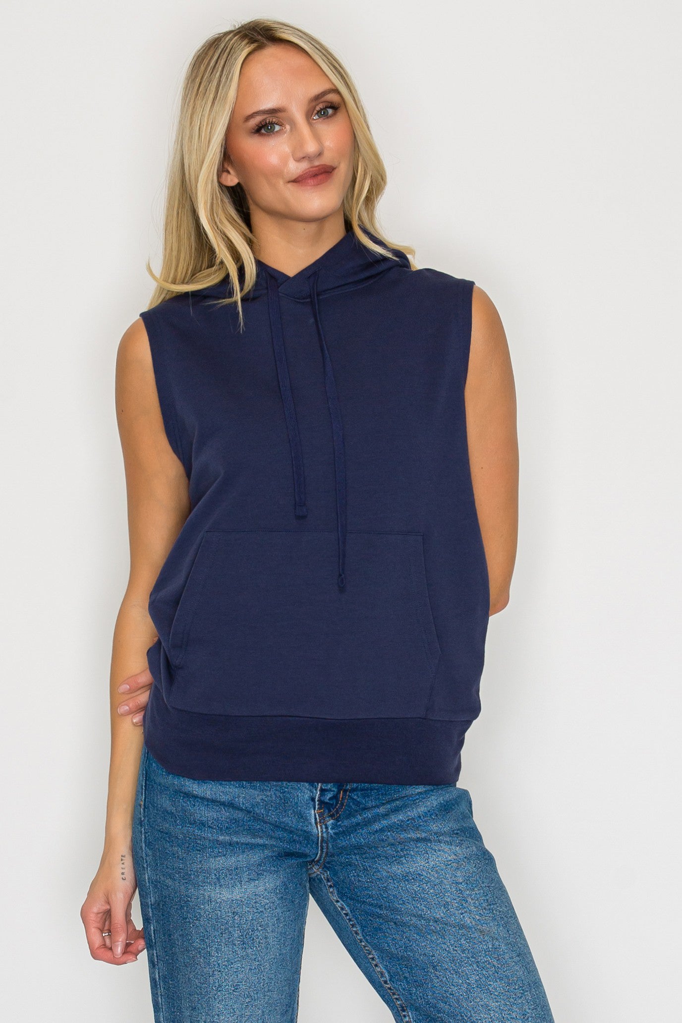 French Terry Sleeveless Pullover Hoodie