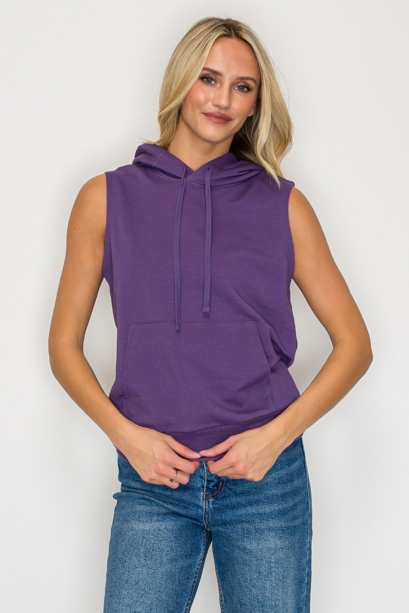 French Terry Sleeveless Pullover Hoodie