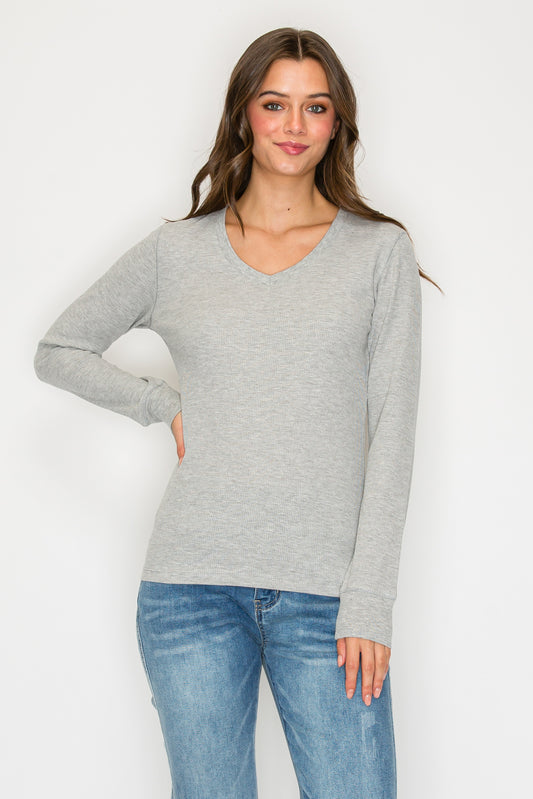 Long Sleeve V-Neck Thermal Top (Plus Size)