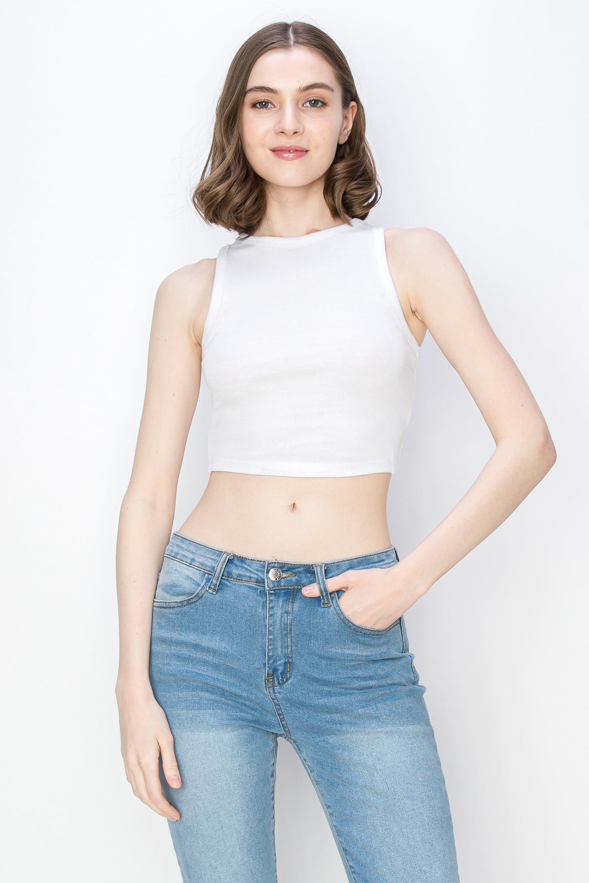 Cropped High Neck Tank Top